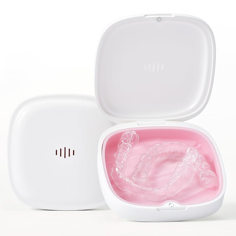 Gaboolo Store Retainer Case Slim Aligner Case with Vent Holes Removable Inner Tray Silicone for Easy Cleaning (1Pack White Pink) - Image 1